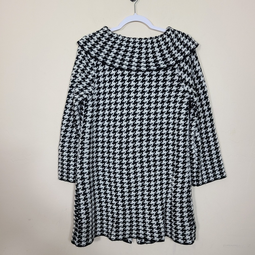 Houndstooth Knit Button Front L Coatigan Black White Classy Lux Preppy Academia - Picture 8 of 8
